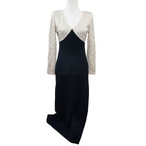 St. John Evening Santana knit black cream paillettes dress 4
